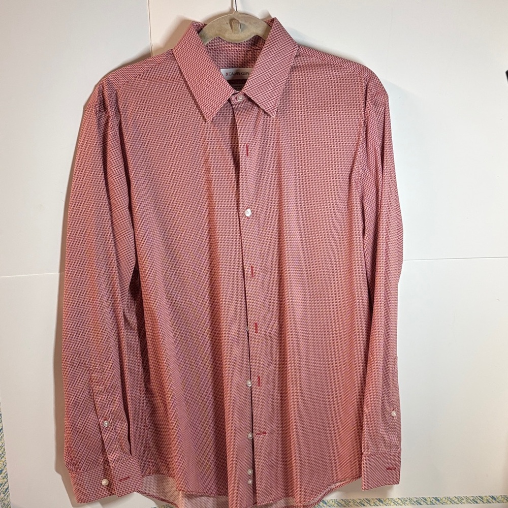 Calvin‎ Klein Men's Extreme Slim Fit Stretch Dress Shirt Burgundy Size M 15-15.5